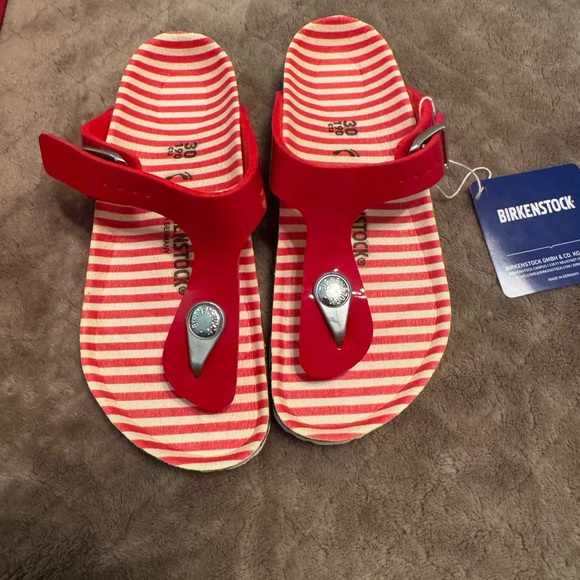Birkenstock Other - Birkenstock Kids Red and White Striped Sandals